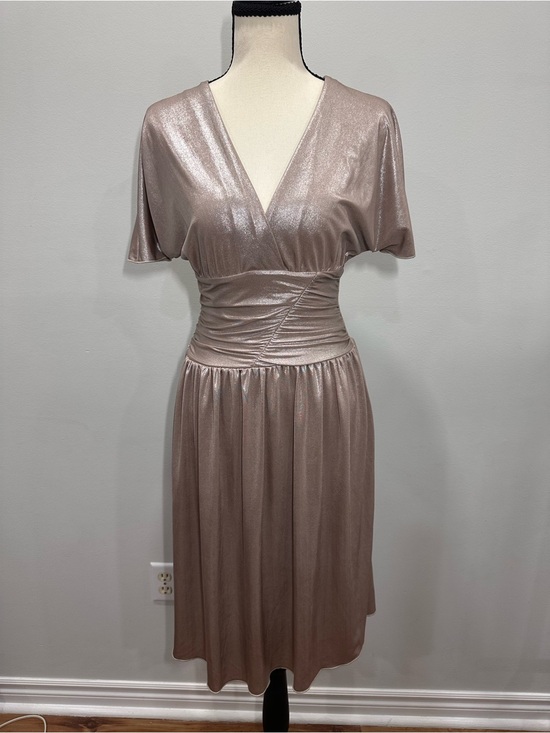 Rinascimento Dresses & Skirts - RINASCIMENTO 🇮🇹 Made in Italy Taupe Blush Pink Metallic V-Neck Dress Size Small